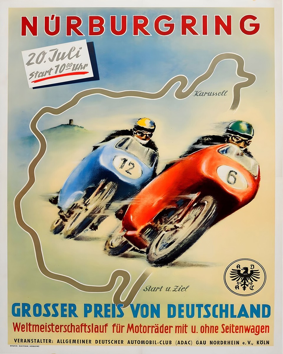 Nürburgring Racing Poster German Grand Prix Wall Art 12X16
