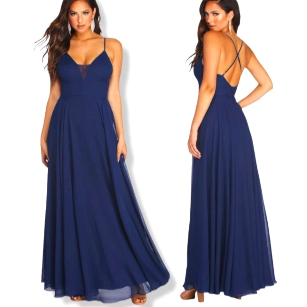 Navy long 2025 chiffon dress