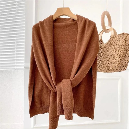 Shawl Knitted Tops Cape Autumn Winter Warm Solid Scarf Cardigan Poncho Sweater - Picture 30 of 31