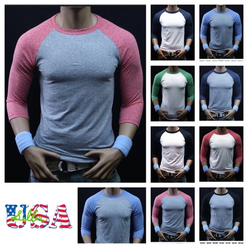 Mens Baseball T-Shirt Slim Fit Soft 