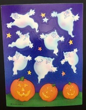 Vintage Hallmark Halloween Ghosts Jack O Lanterns Sticker Sheet