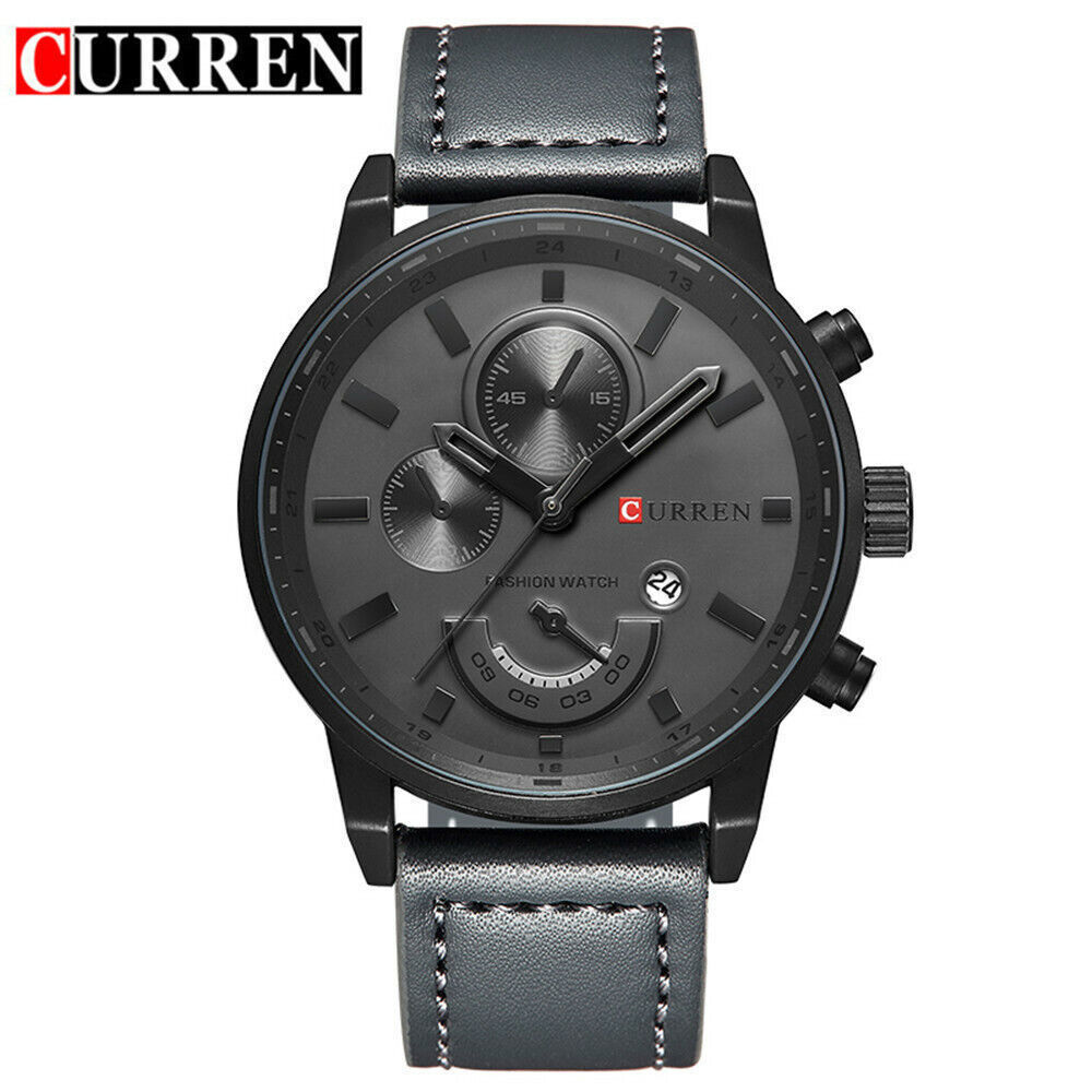 Curren Men's Leather Quartz Watch with Calendar Sport Design