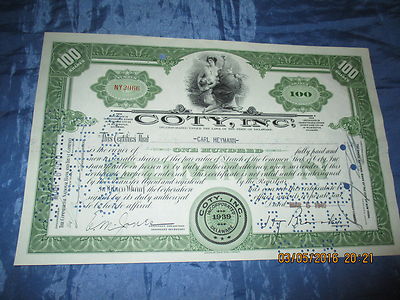 Wertpapier / Aktie  USA  1940 :  COTY , Inc. ,  historisches  Dokument   //  # F