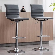 Metal Bar Stools Chairs Set of 2 Height Adjustable Barstools Grey PU Leather