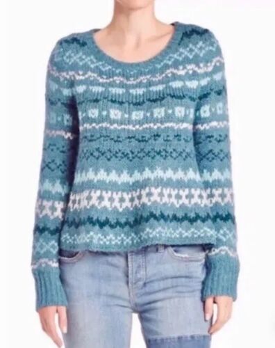 Free People Blue White Wool Blend Pullover Chunky… - image 1