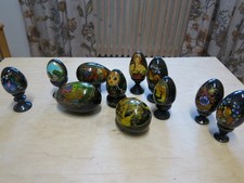 Russisches Holzei Osterei handbemalt  oder Ukrainisch teils signiert. 6-11 cm