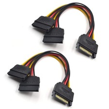 2 Pack 20cm 15-Pin SATA Power Y-Splitter Cable Male to Female for Hard Drive