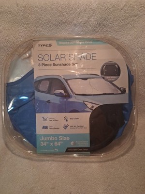 NEW Type S Solar Shade 3 Piece Sunshade Jumbo 34'' x 64'' car truck vehicle 