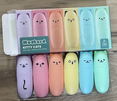 Kitty Cat Pastel Highlighters 6 Pack Cute Stationery Set