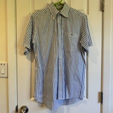 Lacoste men  s short sleeve Button up shirt Blue  White striped Sz 38 Preppy