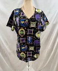 Halloween Scrub Top Frankenstein Skeleton Dracula Ghost Witch Cat L — photo 1