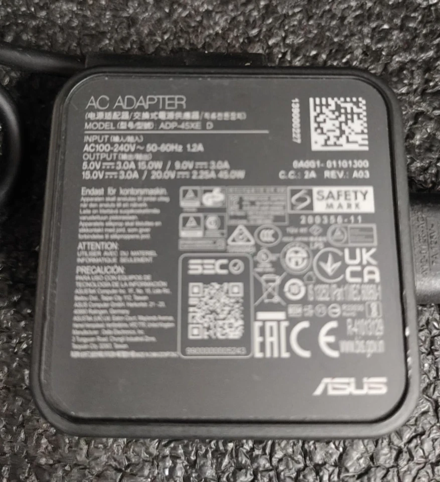 Adaptador de fuente de alimentación para portátil portátil Asus ADP-45XE D 45W genuino tipo OEM Foto 2 de 4