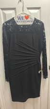 Black Lace Pleated Long Sleeve Sheath Knee Length Dress