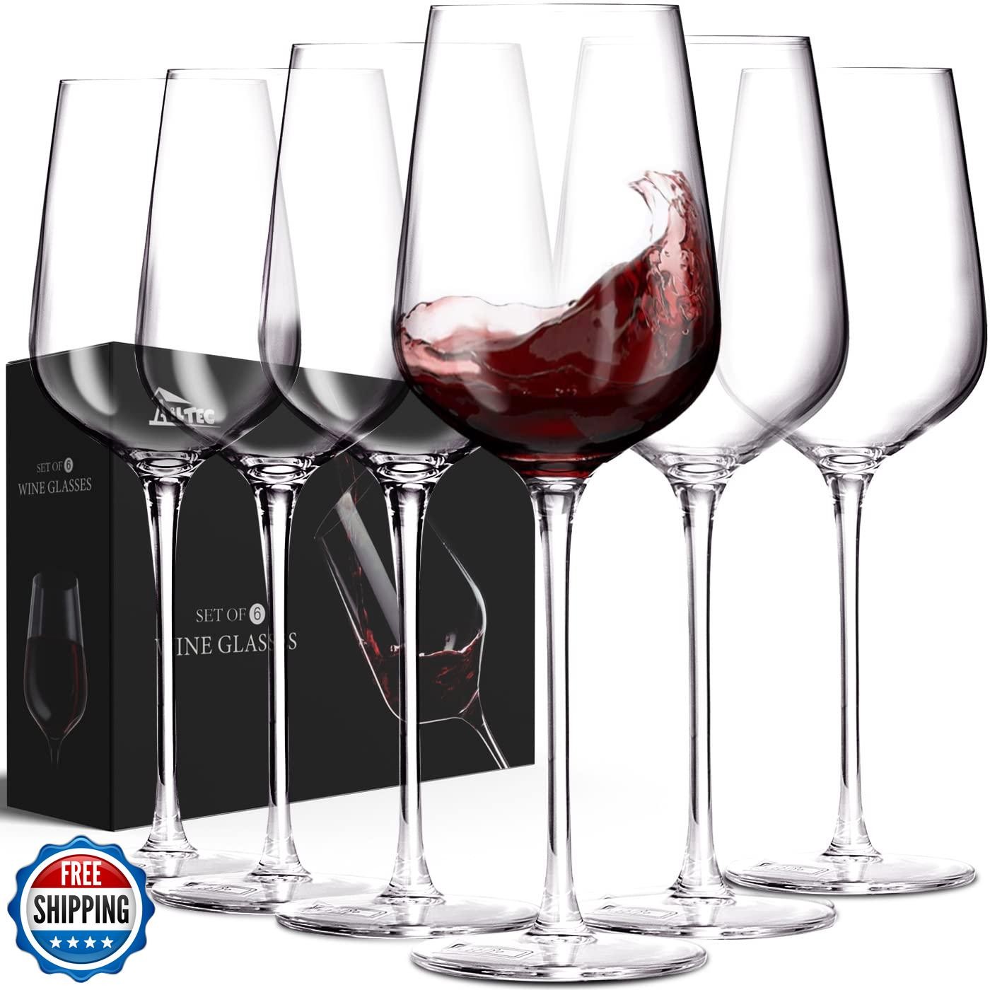 AILTEC 6-Piece Crystal Wine Glass Set for Red or White Wine with Elegant Stem