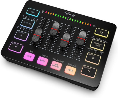 Gaming Audio Mixer RGB PC Mixer with XLR Mic, Volume Fader, Phantom Power SC3