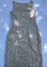 Vintage Y2K Sue Wong Nocturne Beaded Sequin Ivory Sheath Dress 8 1330