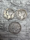 Lot of 3 Mercury Dimes 1940S, 1942, 1939 - F-VF EXACT coins pictured -MD3