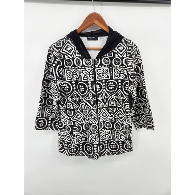 Onque Casuals Women's Medium 3/4 Sleeve Zip Hoodie Sheer Hood Cotton