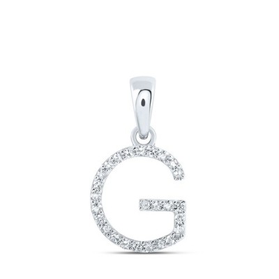 10K Weißgold Damen runder Diamant G Anfangsbuchstabe Anhänger 1/10 cttw