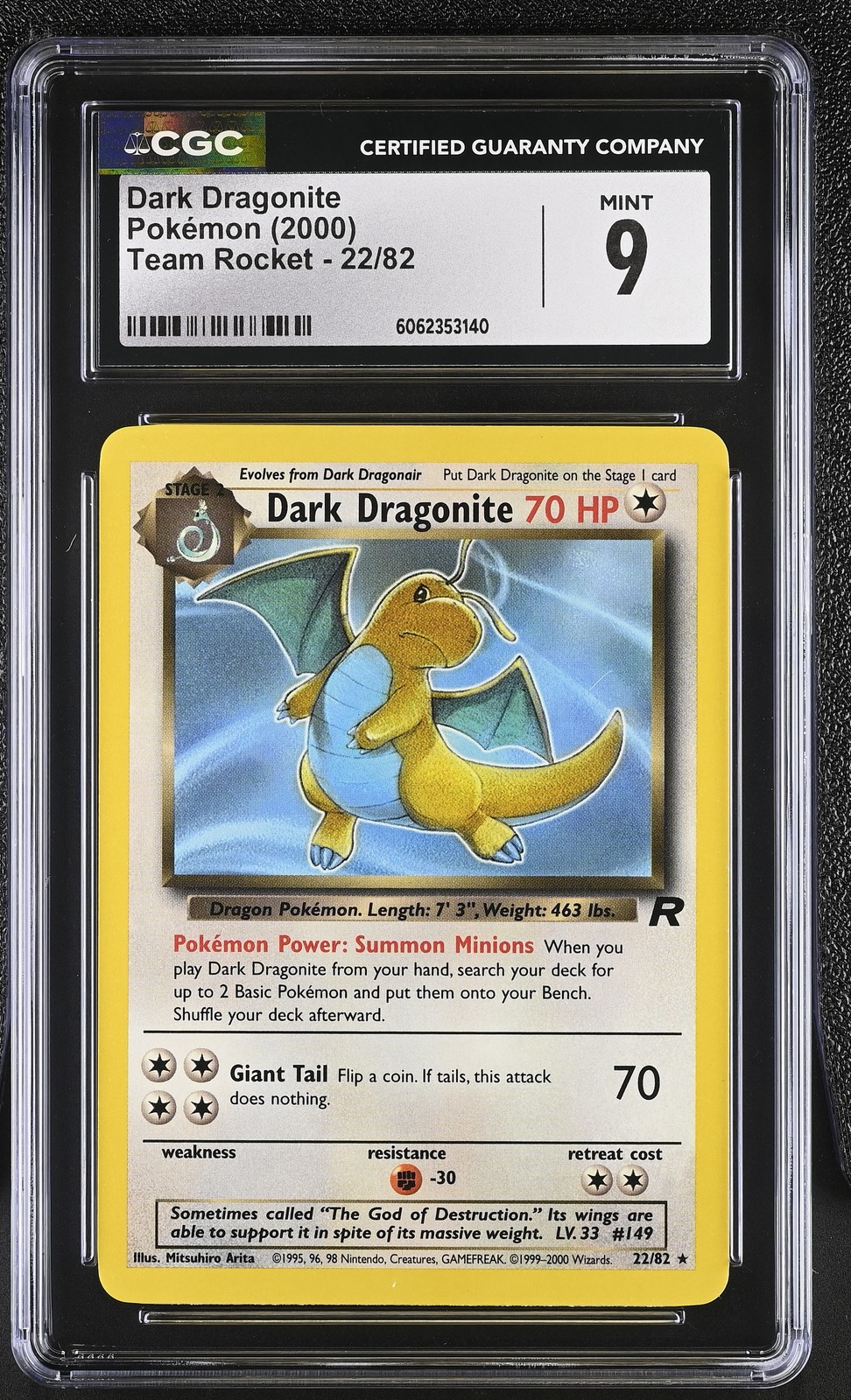 CGC 9 Dark Dragonite 2000 Team Rocket 22/82 Pokemon Card