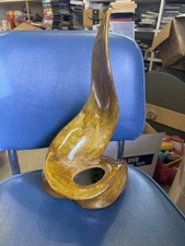 Vintage MCM Brown Glaze Pottery Planter Unique Signed DL 14” Tall Ceramic