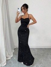 Sparkly Sequin Mermaid Prom Gown Backless Evening Party Formal Maxi Dress