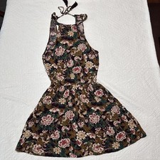 American Eagle Floral Halter Dress XS Sleeveless Mini Boho Festival Vacation