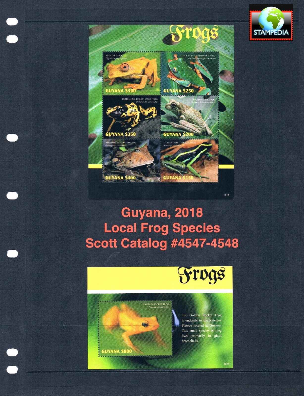 $24.00 Scott Value - 2018 GUYANA Frogs 2 s/s South America Reptile CV MNH NH UMM