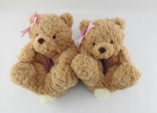 New Plush Teddy Bear Slippers Toddler Size 7 8 Soft Cozy Indoor Shoes Pink Bow