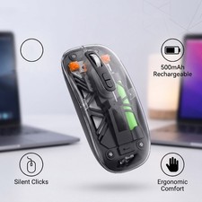 Wireless Mouse 500mAh BT5.0 2.4Ghz Dual Mode Mouse Transparent Mouse Black