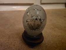 Vintage Egg Reverse Painted Art Chinese Stork Beautiful On A Stand