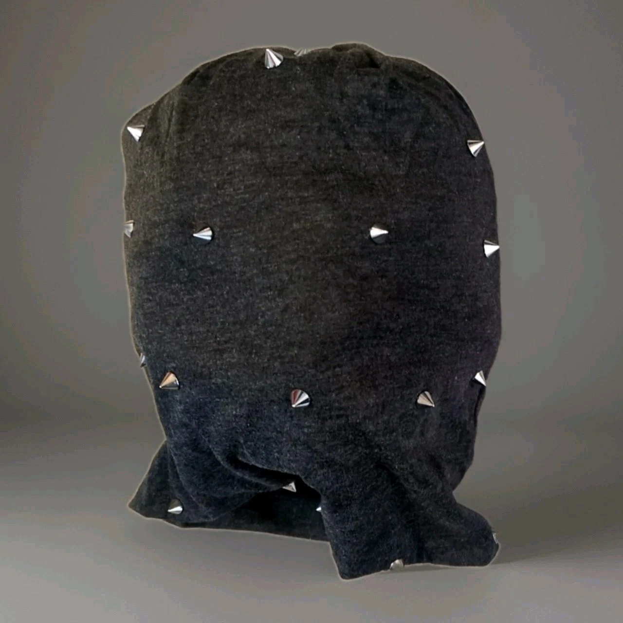 Dark Gray Grunge Studded Acrylic Beanie New Sealed Stretch 1 Size Fits All Grey