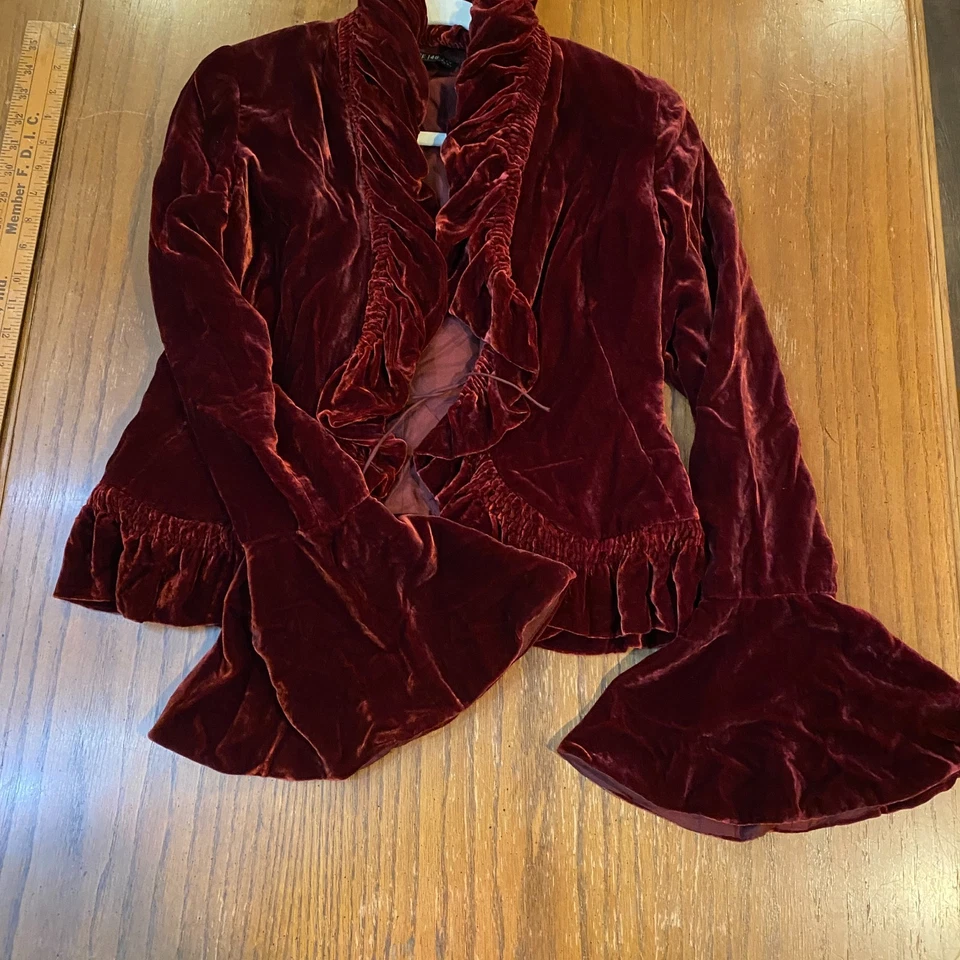 Blazer Whimsigoth Terciopelo Volantes Borgoña Manga Campana Romántico Chaqueta Gótica 148 Foto 3 de 4