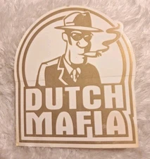DUTCH Bros STICKER Mafia MAN Rare Old STYLE Smoking LOGO Gold CLEAR Old STOCK 