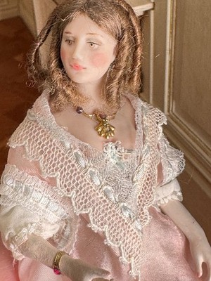 Dolls house Miniature 1:12 ARTISAN lady Courtesan doll by JILL BENNETT