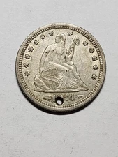1874S seated liberty quarter Holed 