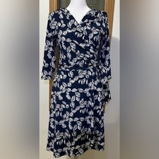41Hawthorn Faux Wrap Dress SP | Navy Blue Floral Petite Workwear