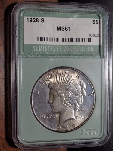 1928-S Peace Silver Dollar - Nice BU! - Certified by NTC