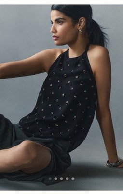 Nwt Anthropologie Black Rivet Halter Top Size L Large