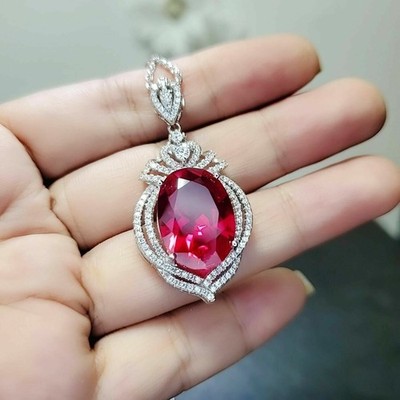 2Ct Oval Cut Simulated Pink Ruby Stunning Women's Pendant 14K White Gold Plated