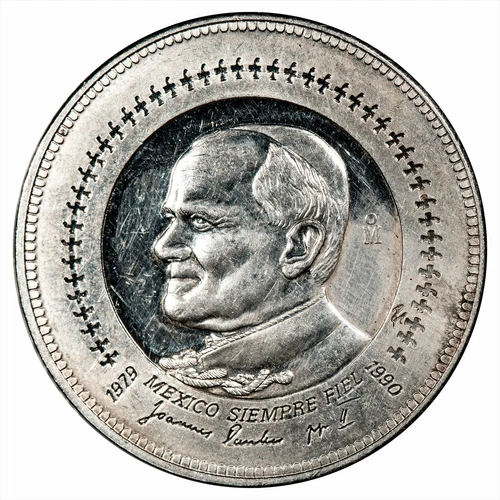 1990Mo 1 Troy Oz Mexico Siempre Fiel Pope John Paul .999 Fine Silver Round