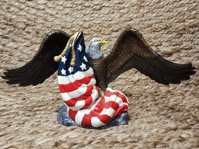Vintage 1992 Ceramic Bald Eagle With American Flag Handmade Patriotic Decor USA