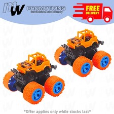 2 Orange Monster Friction Powered Truck Pull Back Go Cars Vehicles Toys Kid Gift