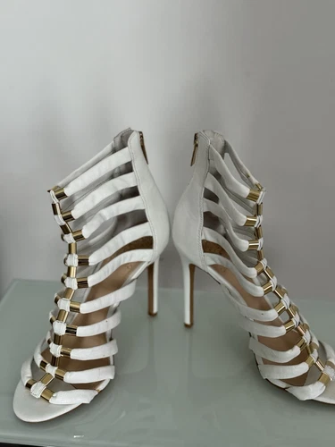 Vince Camuto Women's White/Gold Caged Gladiator Dress Stiletto/Heels Size: 8 1/2 - Imagen 3 de 15