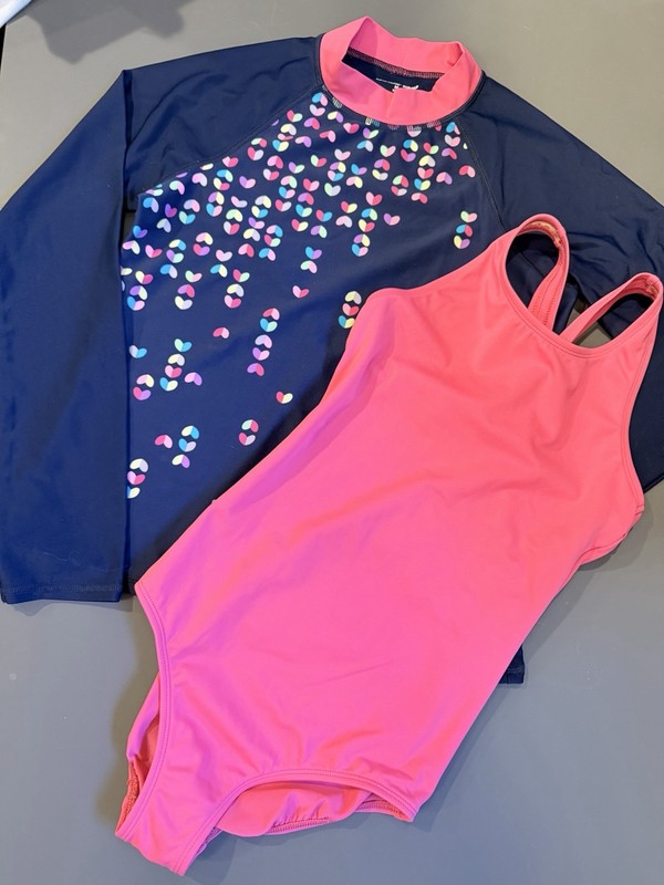Lands’End One Piece Swimsuit And Rash guard Girls Size 10/12