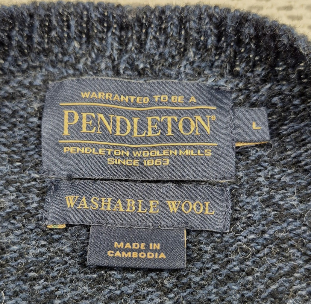 Pendleton Sweater Mens Large Blue Solid Washable … - image 5
