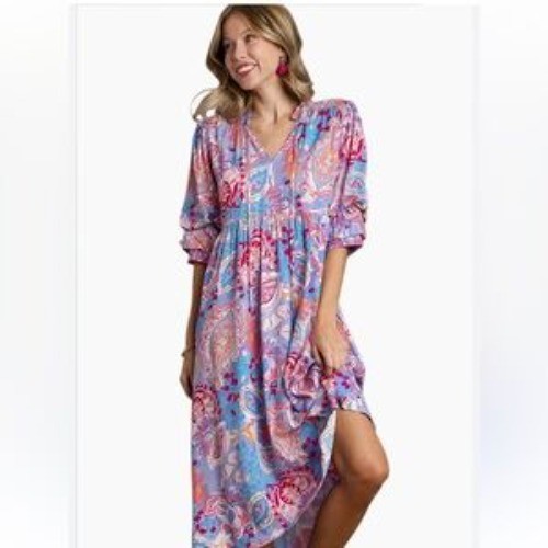 Umgee Floral Midi Dress Women M Purple Boho Cottagecore Feminine Bloomcore NWT
