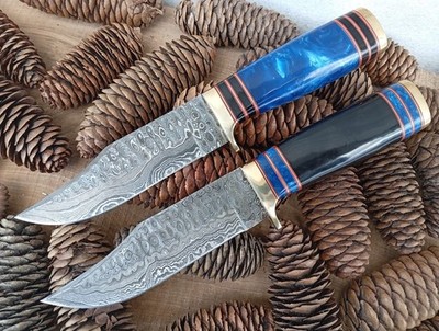 Set of 2 Zayyan forged Damascus steel Hunting knives with Acrylic Handle