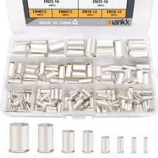 166pcs Wire Ferrules Kits Awg1/0 2/0 2 4 6 8 10 12 Silver Plated Copper Crimp