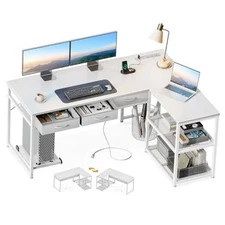  53 Inch L Shaped Computer Desk with Drawers, Corner Desk with 53 Inches White